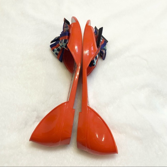 Missoni Orange Red Bow Jelly Flat Peep Toe Sandal Women Size 40 Flawed - Picture 8 of 11